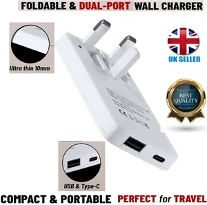 20W Ultra Slim USB-C i USB QC 3.0 Podwójny port SZYBKA ładowarka Wtyczka PD Składany port brytyjski - Zdjęcie 1 z 3
