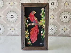 Vintage Feather Bird Picture in Rustic Pine Frame, 9 1/2" Framed Bird Feather - Picture 1 of 10