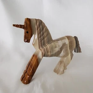 Vintage Agate Stone Quartz Crystal Tan/Brown Unicorn Carving Decoration Art - Picture 1 of 11