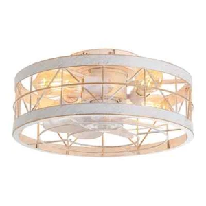 Breezary 16.5 in. White/Gold Enclosed Flush Mount Ceiling Fan w/ Light & Remote - Picture 1 of 11