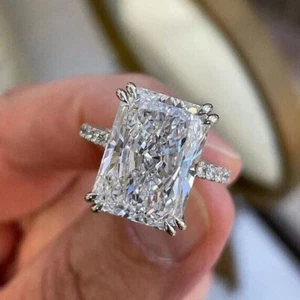 4Ct Radiant Cut Lab Created Diamond Solitaire Wedding Ring 14K White Gold Finish - Picture 1 of 2