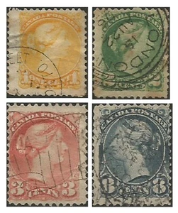 1870 Canada Stamps ~ Queen Victoria ~ 1c, 2c, 3c, 8c ~ Used ~ Set of 4 - Picture 1 of 5