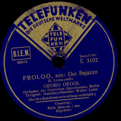 GEORG OEGGL "Rigoletto" Feile Sklaven / "Bajazzo" Prolog  Schellackplatte G4411 - Bild 1 von 2