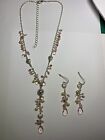 Silver Necklace & Earring Set, Pink Multi Tone Beads And Metal Fancy Hearts