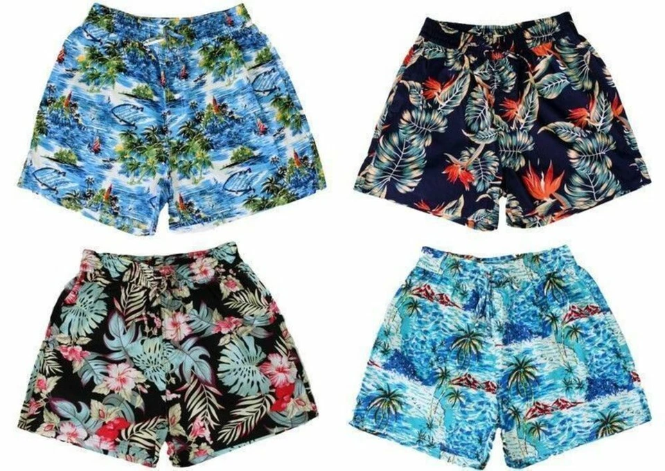 NEW Men's Hawaiian Beach Board Shorts  Tropical Casual 100% Cotton Elastic Waist - image 1 of 1