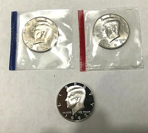 1992 P D  S KENNEDY HALF DOLLAR  In Cello + Proof From Proof Set (3 COINS) Cover