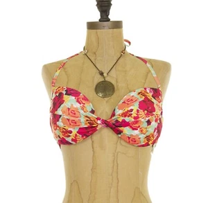 Top de Bikini Topshop Nordstrom Verano Rosa Halter Talla 10 Mandarina Floral B47 - Imagen 1 de 4