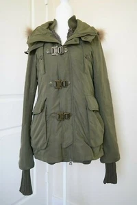 Sly Military Olive Green Fur Hooded Parka w Removable Down Lining Women's Size 2 - Picture 1 of 3