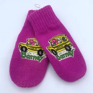 Vintage Barney The Purple Dinosaur Kids Knit Mittens Gloves Magenta Pink - Picture 1 of 4