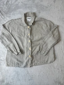 Flax 100% Linen Button Front Shirt Top Small Oatmeal Pockets - Picture 1 of 9