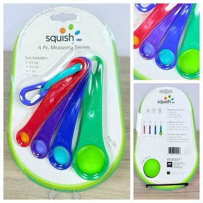 SQUISH 4 Piece Silicone Colorful Durable Measuring Spoon Set Kids Cooking NIP - Image 1 of 4