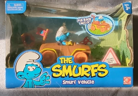 DRIVING SMURF VEHICLE Handy Schtroumpfs Pull Back Motorized NIB Rare Smurfs Cover