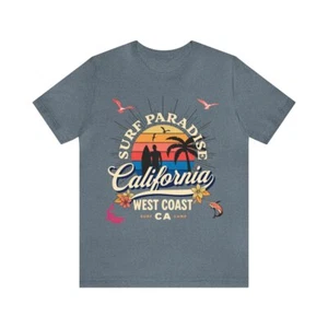 California Surf Paradise T-Shirt West Coast Sunset Graphic Tee Beach Vibes - Picture 1 of 61