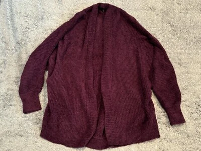 Cárdigan suéter Express para mujer manga larga mediana frente abierto púrpura borgoña Foto 1 de 4