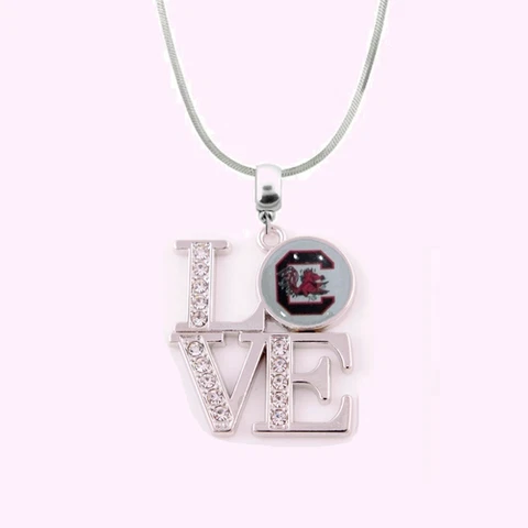 NCAA South Carolina Gamecocks 925 Sterling Silver Love Necklace With Rhinestones Cover