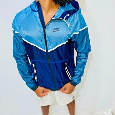 Veste Nike Vintage Rares Tech Windrunner Hyperfuse Nylon Glanz Bleu Argent - Photo 1/4