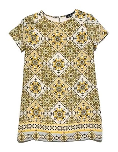 Lulus, Ivory, Yellow & Gold Geometric Print Back Zip Shift Dress, size XS - Picture 1 of 5