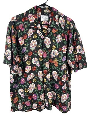 David Carey Originals Men Sugar Skulls Shirt Size Large Day of The Dead Festival - Image 1 of 4