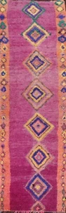 Vintage Moroccan Geometric Tribal Oriental Runner Rug Hand-knotted PURPLE 4'x13' - Picture 1 of 12