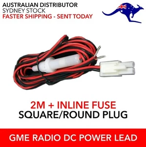 GME DC Power Lead Cable Square/Round Connector 12V DC CB UHF Radio Install 2M - Picture 1 of 1