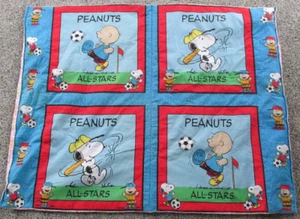 Snoopy Peanuts Blanket All Stars Sports Hand Sewn Flannel Back Vintage 32X42 - Picture 1 of 2