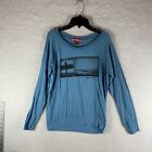 Local Motion Shirt Womens Large Blue Round Neck Raglan Long Sleeve Pullover 7457