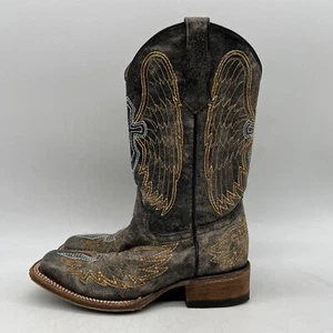 Corral Teens Wing & Cross Boys Black Leather Pull On Western Boots Size 3 - Picture 1 of 7