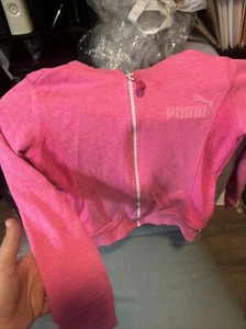 Girl's Puma Pink Hoodie Pink Zip Up Sweatshirt Size Small  - Picture 1 of 4