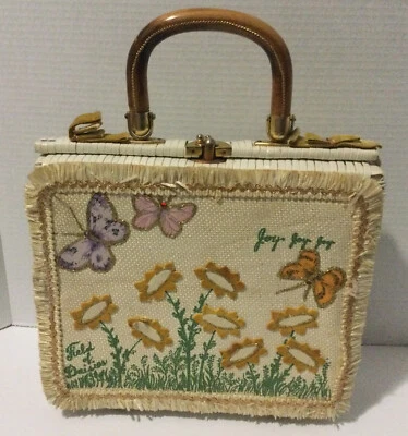 BOLSO SOURE BAG Nueva York Mimbre Años 50 Flores Mariposas Campo de Margaritas  Foto 1 de 4