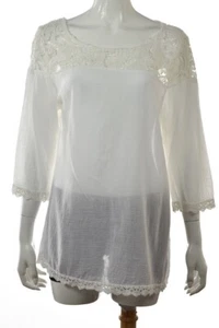 Sabine Womens Top Size L White Ivory Lace Tunic Shirt Blouse 3/4 Sleeve Casual - Picture 1 of 5