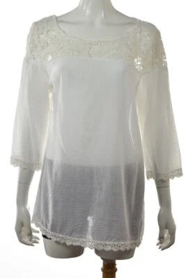 Blusa túnica blusa manga 3/4 informal Sabine para mujer talla L blanca marfil encaje Foto 1 de 4