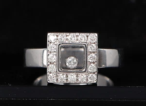 $4,500 Chopard 18K White Gold Floating Happy Diamond Square Shape Ring Band 5.5 - Picture 1 of 11