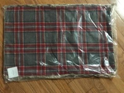 Pottery Barn Nottingham Plaid Lumbar Pillow Cover Red Gray 16x26L Faux Fur Lodge - Image 1 of 4