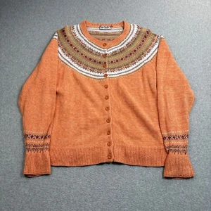 Vtg Tiara Sweater Women Large Orange Cardigan Fair Isle Nordic Ramie Granny - Picture 1 of 8
