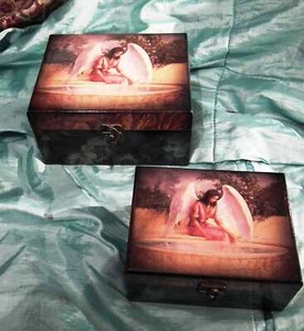 Set of2,hand-made wooden keepsake /jewellery boxes-angel design.perfect gift ite - Picture 1 of 10
