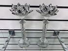 2x Romany Silver Crushed Crystal Candle Holder Lotus Flower Filled Home Decor