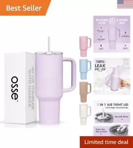 40oz Insulated Tumbler with Handle & Straw Lid - Stainless Steel Travel Mug Cup - Picture 1 of 8