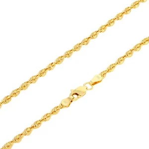 14K Yellow Gold 3mm Rope Chain Laser Diamond Cut Necklace Mens Womens 18" - Picture 1 of 10