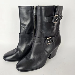 Michael Kors Damen Rue Leder Stiefel Schwarz Größe 7 Reißverschluss mit Schnallen - Bild 1 von 11
