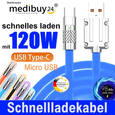 Ladekabel USB Typ C Micro USB Schnellladekabel Samsung Huawei Xiaomi Kabel 120W - Bild 1 von 4