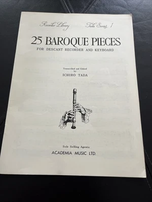 25 Baroque Pieces For Descant Recorder and Keyboard By Ichiro Tada Music Sheet - Image 1 of 4