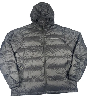 Eddie Bauer Jacket Mens XL Black Wide Channel Hooded Down Puffer Coat Warm - Image 1 of 4