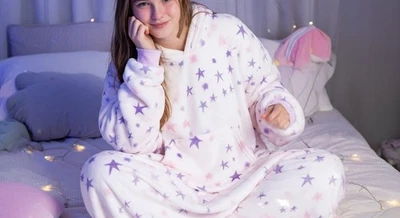 V.&GRIN Winter Oversized Blanket Hoodie Adult Pink Star Print Sherpa Fleece Warm Cosy