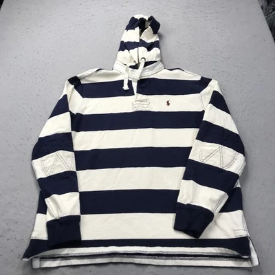 DE COLECCIÓN Polo Ralph Lauren Rugby Sudadera con Capucha Para Hombres XL Azul Blanco Rayas Preppy Años 90 Foto 1 de 4