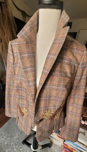 ETRO Milano Wool Blend Plaid Floral Applique Blazer - Picture 1 of 5