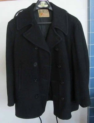 Casaco masculino vintage anos 60 Fox Knapp lã azul marinho 8 botões ervilha tamanho cerca de 38 - Imagem 1 de 4