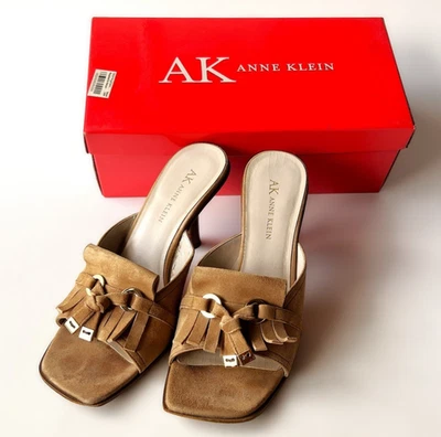 AK Anne Klein Demi Caramel Suede Slides Sandals Mules Size 6 1/2 M - Image 1 of 4