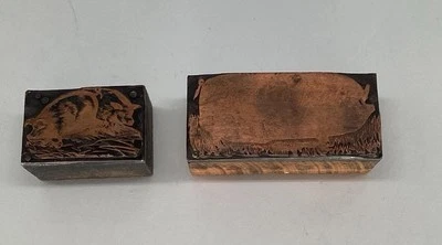 2 Antique / Vintage 1 Keystone 1 Two Pig Copper Metal & Wood Block Ink Stamps - Image 1 of 4