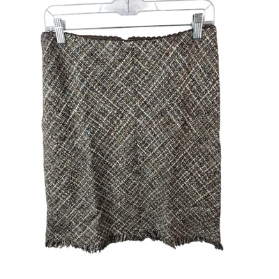 Kenneth Cole Falda Mujer 4 Marrón Lana Lápiz Falda Flecos Carrera Negocios Foto 1 de 4