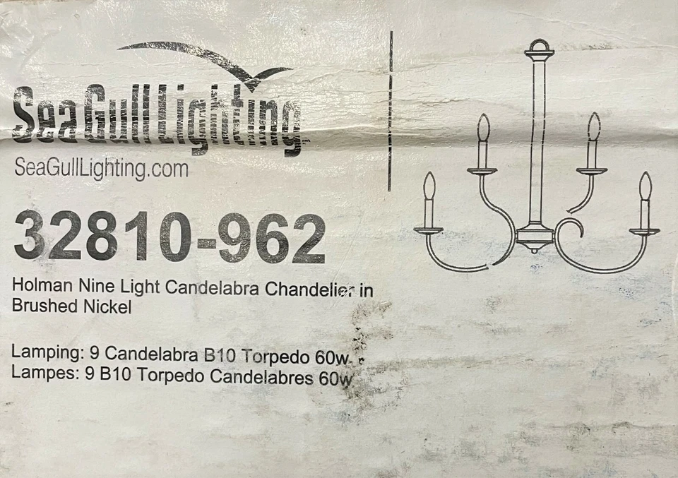  Lámpara de araña Sea Gull Lighting 32810-962 Holman 9 luces 28 pulgadas níquel cepillado  Foto 1 de 1